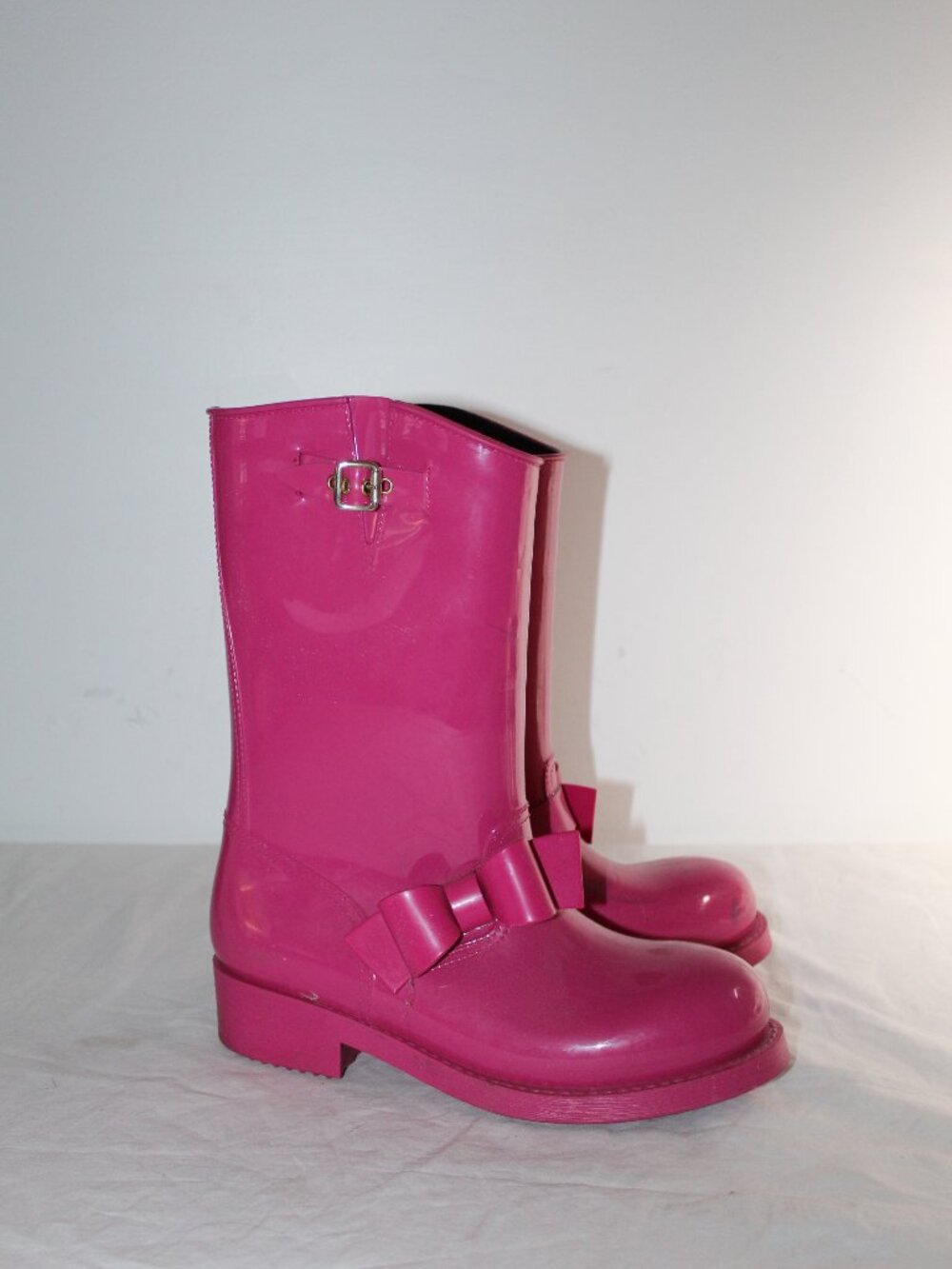RED Valentino Pink Rubber Bow Rain Boots 40